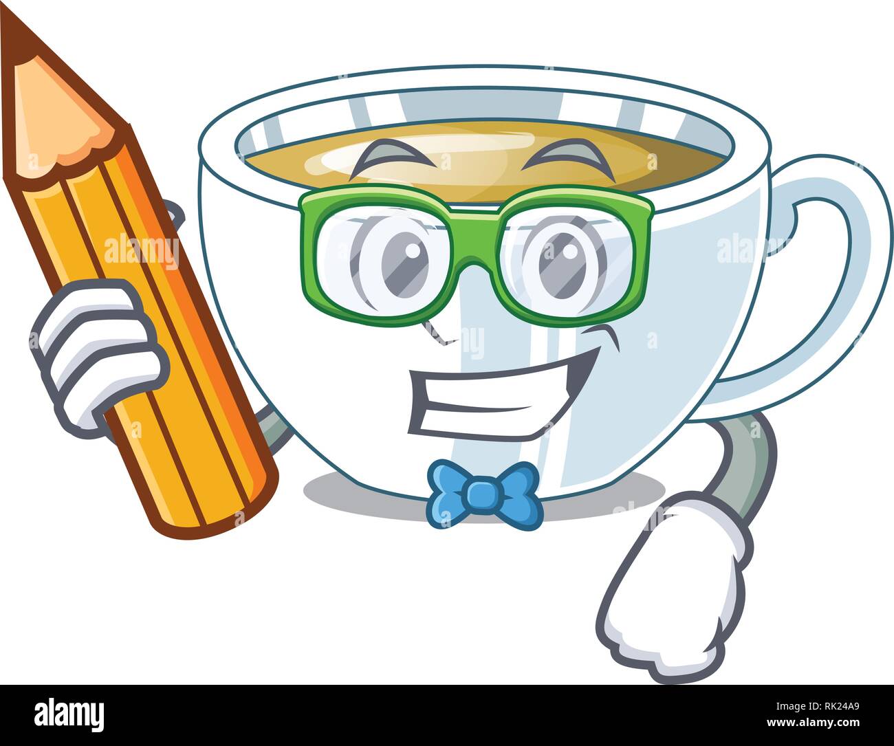 Student ginger tea above character wooden table Stock Vector