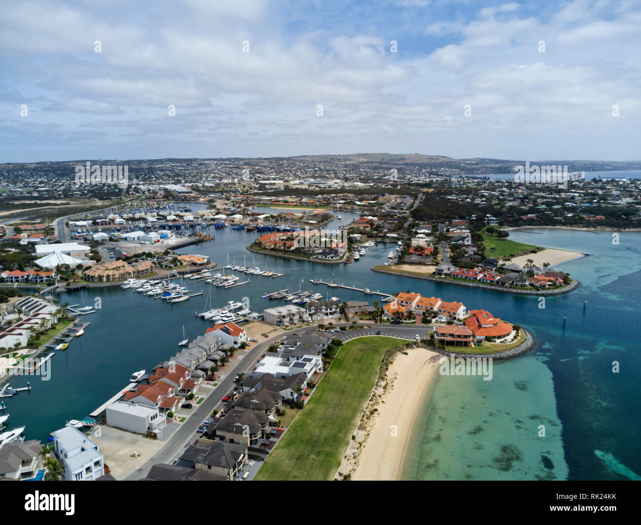 Aerial of waterfront luxury houses at Lincoln Cove Port Lincoln South