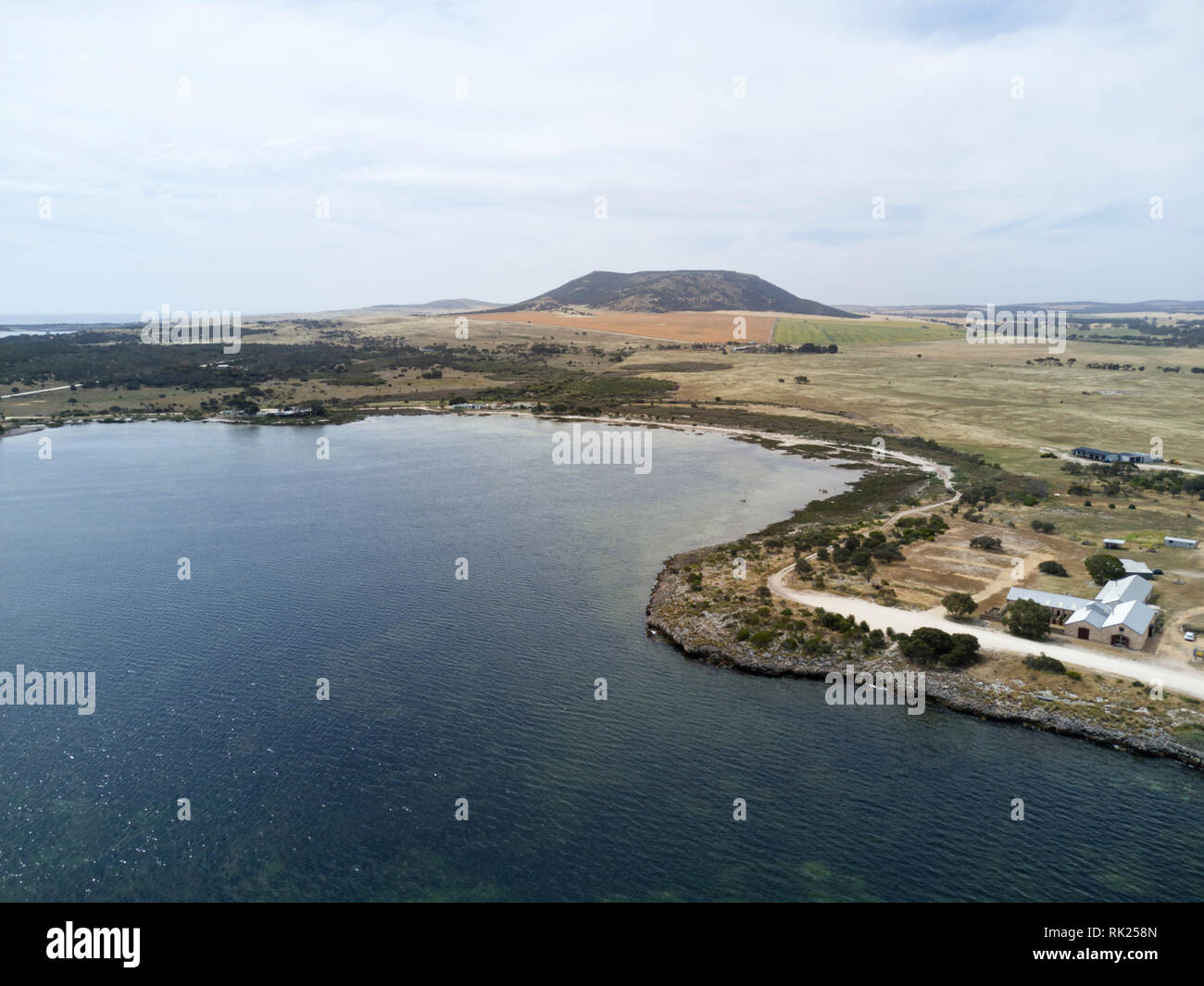 Aerial of the historic Mt Dutton Woolshed and Jetty Eyre Peninsula
