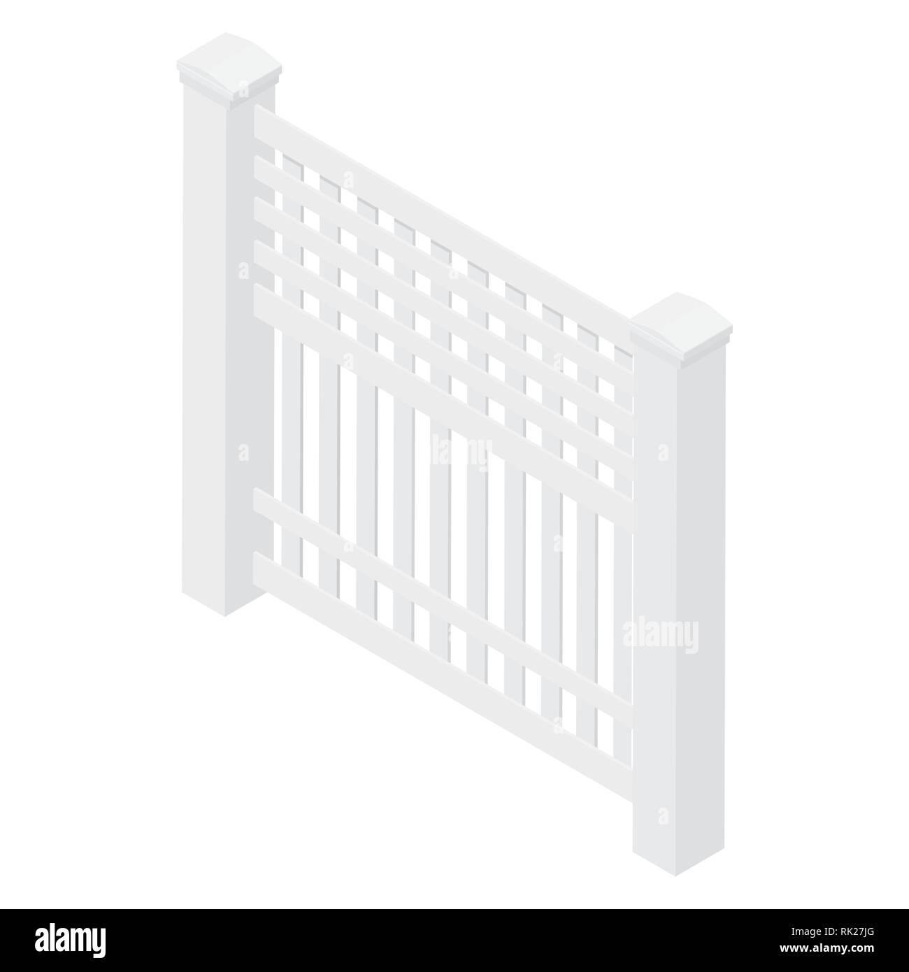 Wooden white rural garden fence isolated on white background. Vector illustration Stock Vector