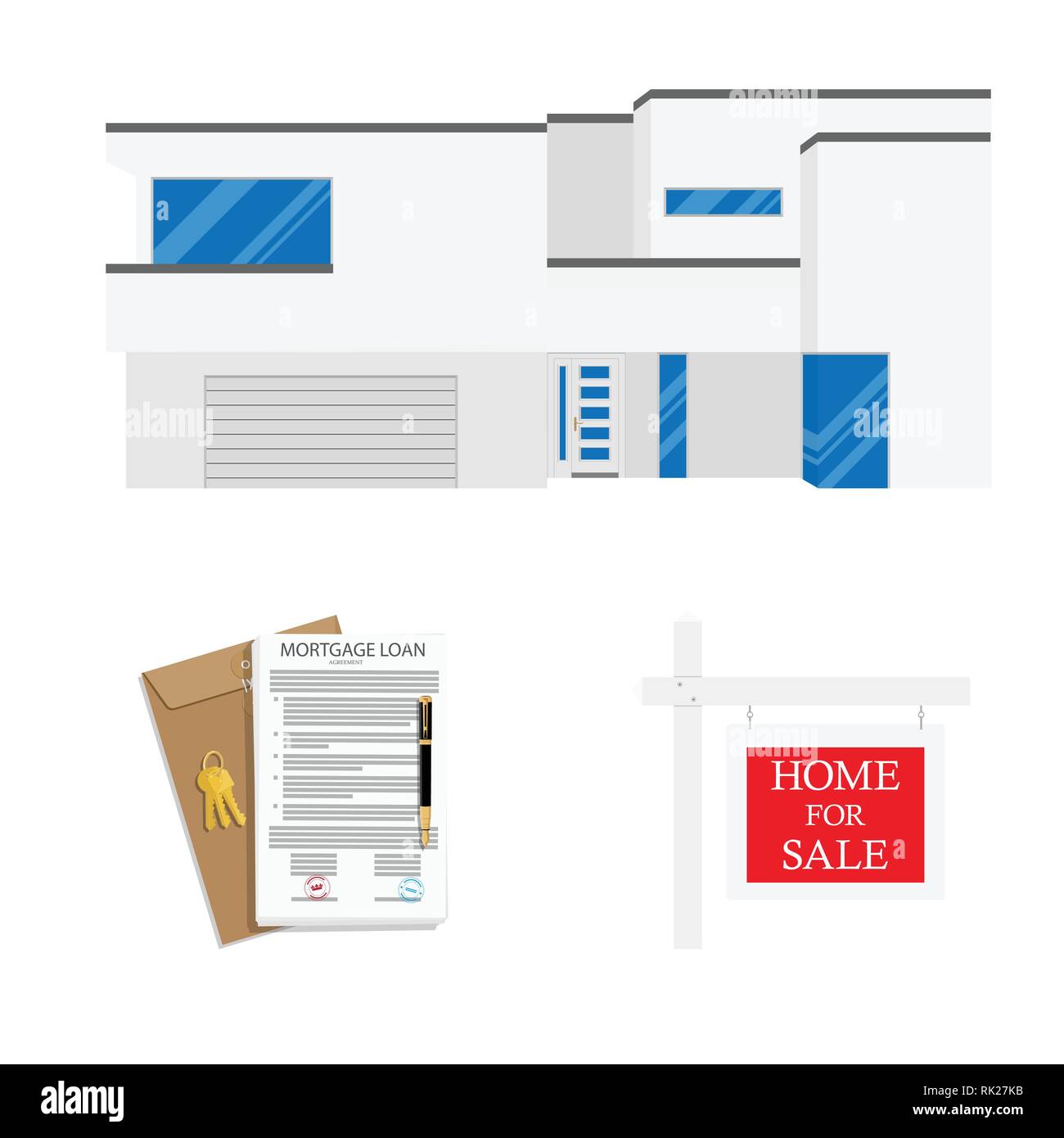 Mortgage loan application agreement, contract with house key and house