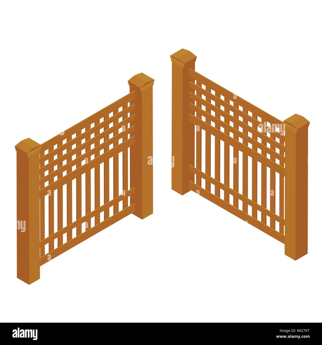 Wooden  rural garden fence isolated on white background. Vector illustration Stock Vector