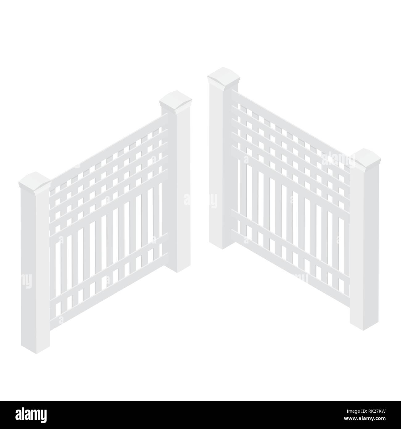 Wooden white rural garden fence isolated on white background. Vector illustration Stock Vector