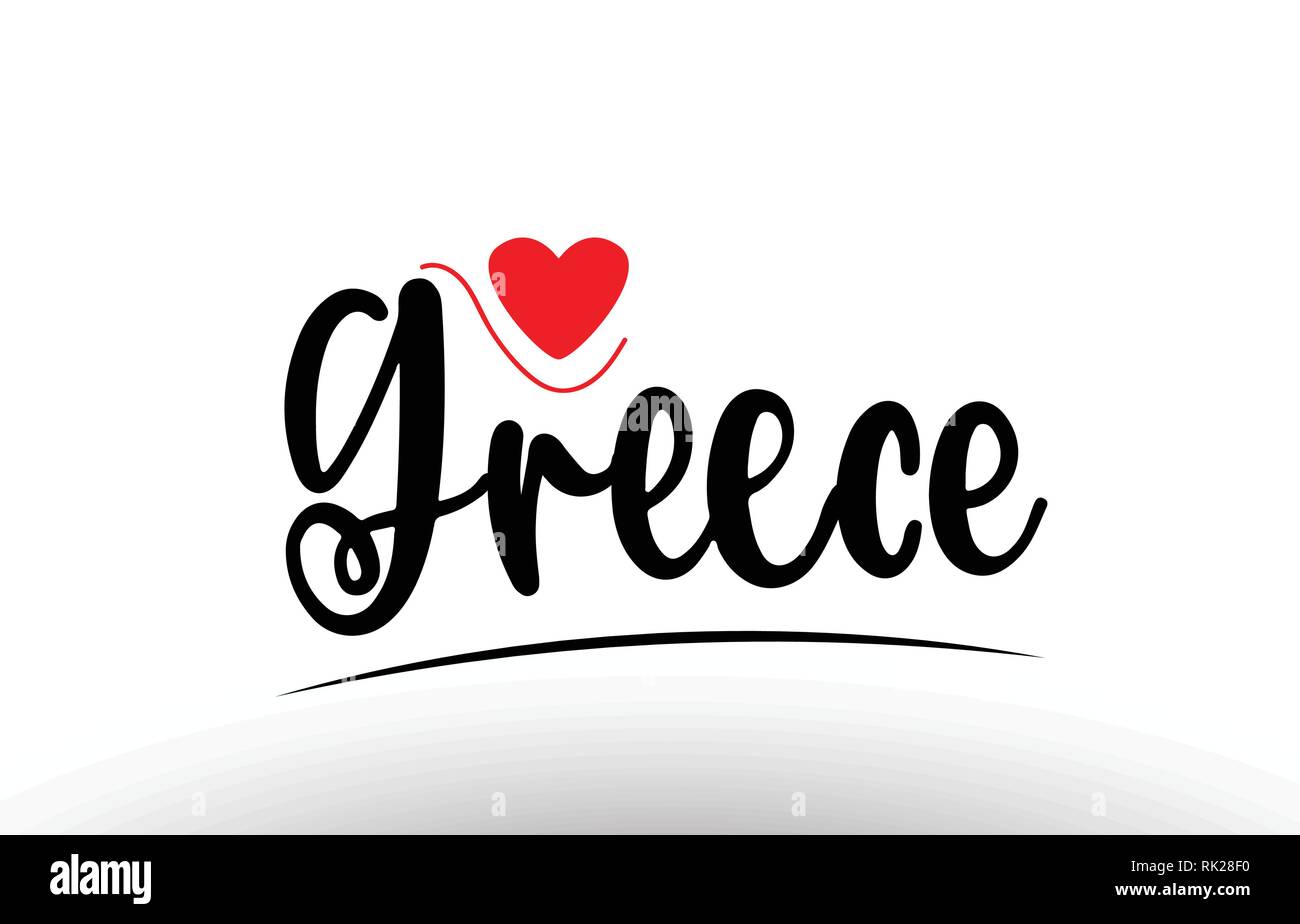 Greece country text with red love heart suitable for a logo icon or