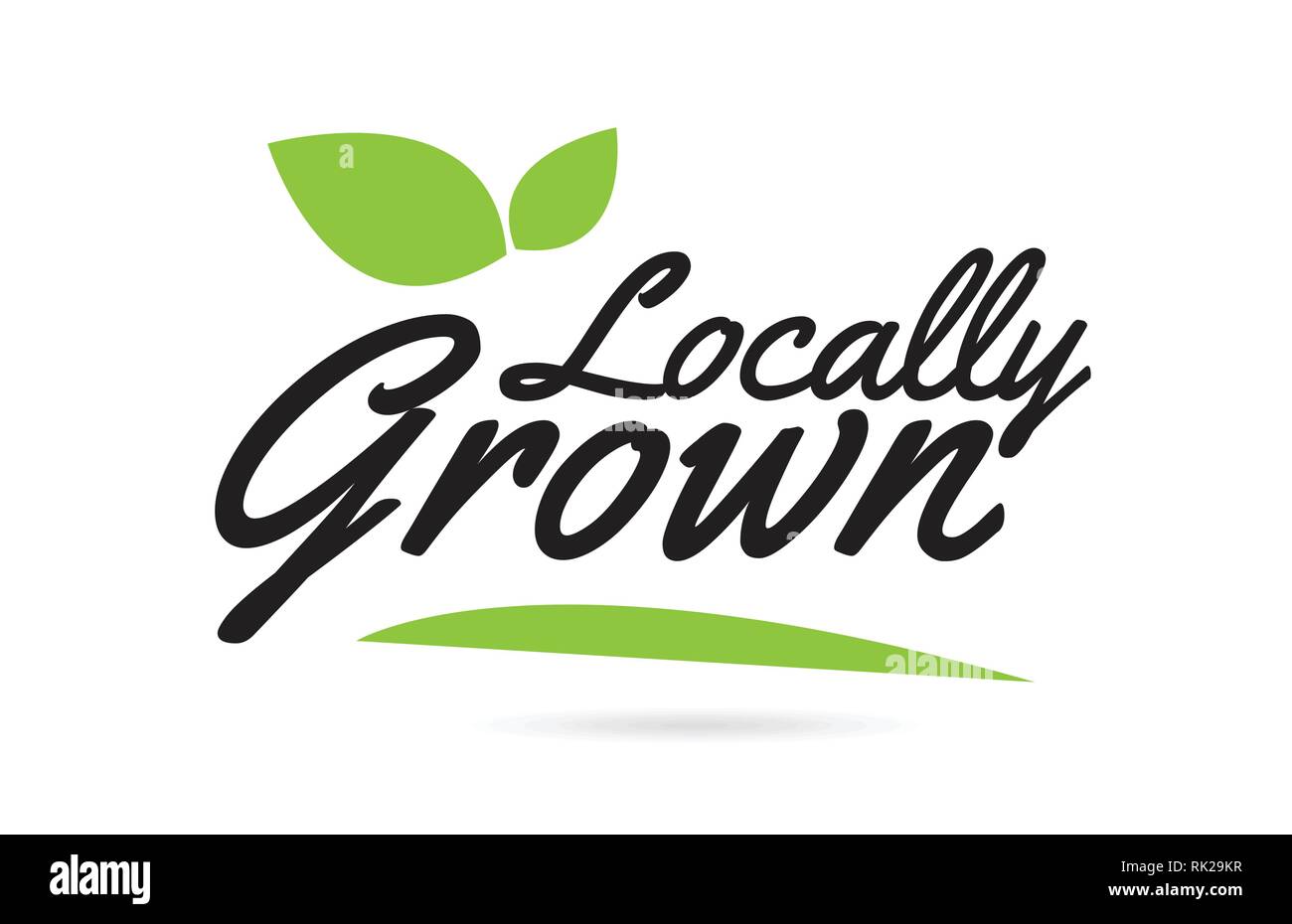 Locally Grown hand written word text for typography design in black ...