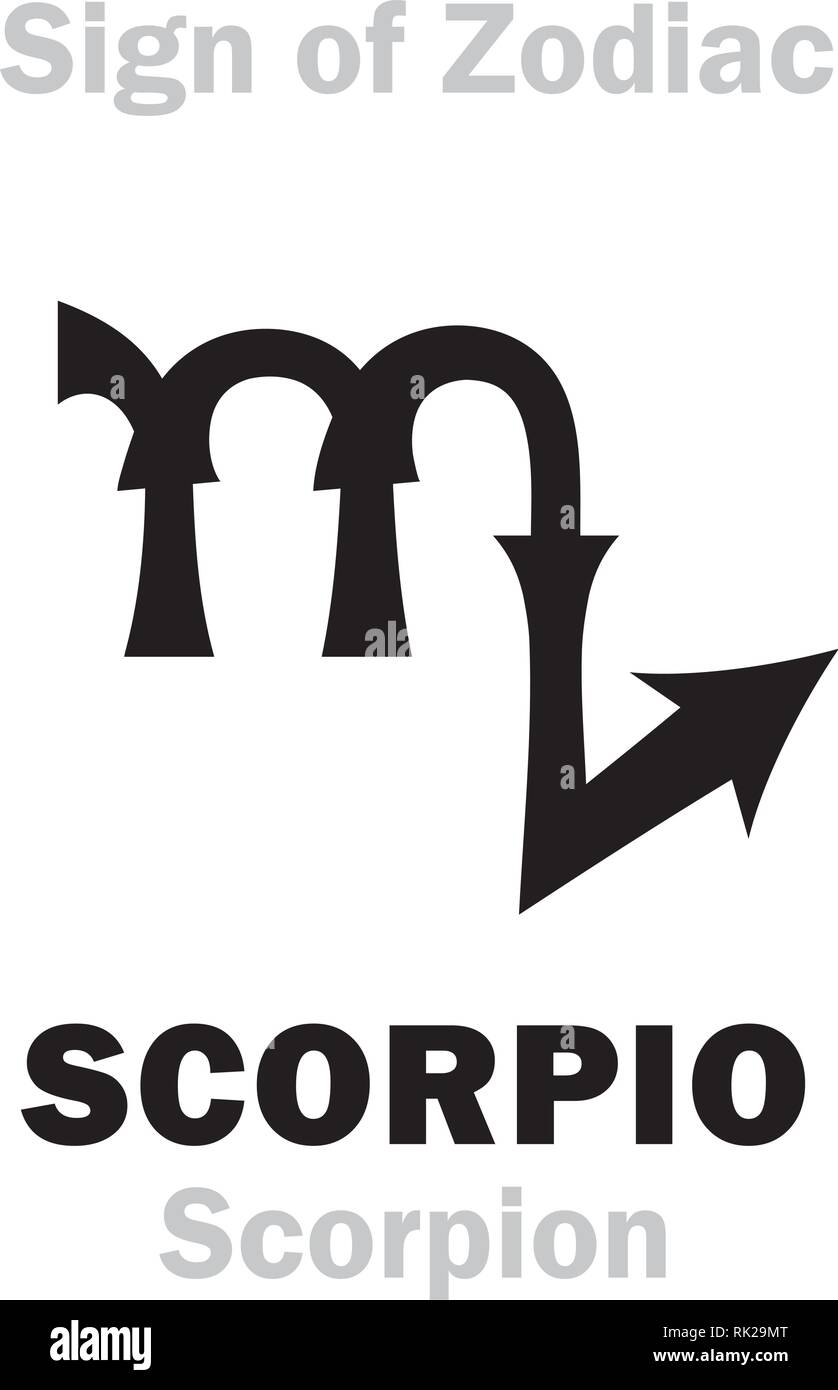 Astrology Alphabet: Sign of Zodiac SCORPIO (The Scorpion). Hieroglyphics character sign (single symbol). Stock Vector