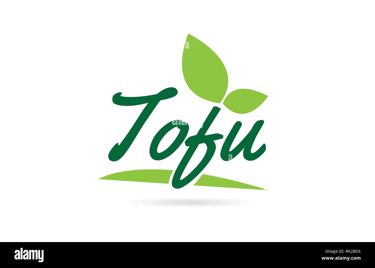 Tofu hand written word text for typography design in green color with leaf Can be used for a