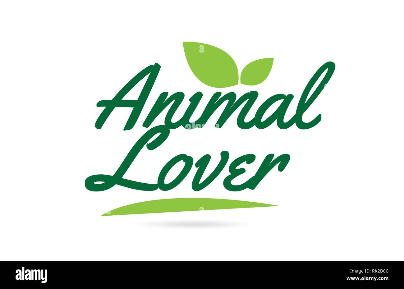 Animal Lover hand written word text for typography design in green color with leaf  Can be used for a logo or icon Stock Vector