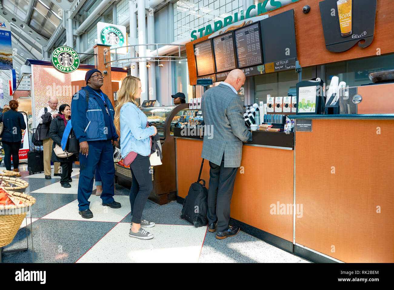 CHICAGO, IL CIRCA APRIL, 2016 Starbucks Cafe at O'Hare Airport