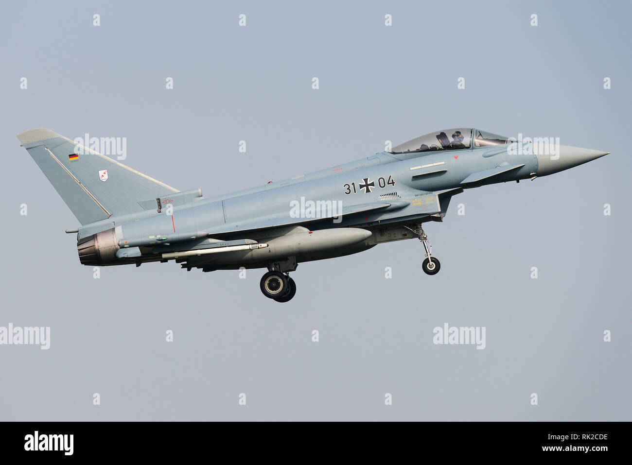A Eurofighter Typhoon multirole fighter jet of the German Air Force. Stock Photo