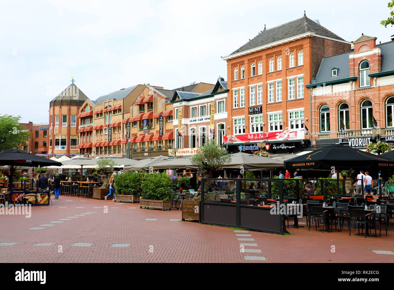 EINDHOVEN, NETHERLANDS JUNE 5, 2018 people in restaurants at Markt square, Eindhoven