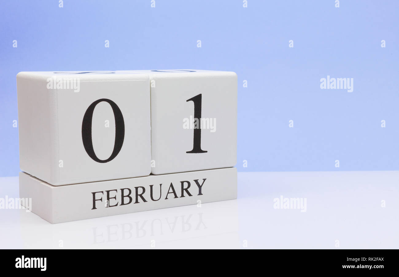 February 01st. Day 01 of month, daily calendar on white table with ...