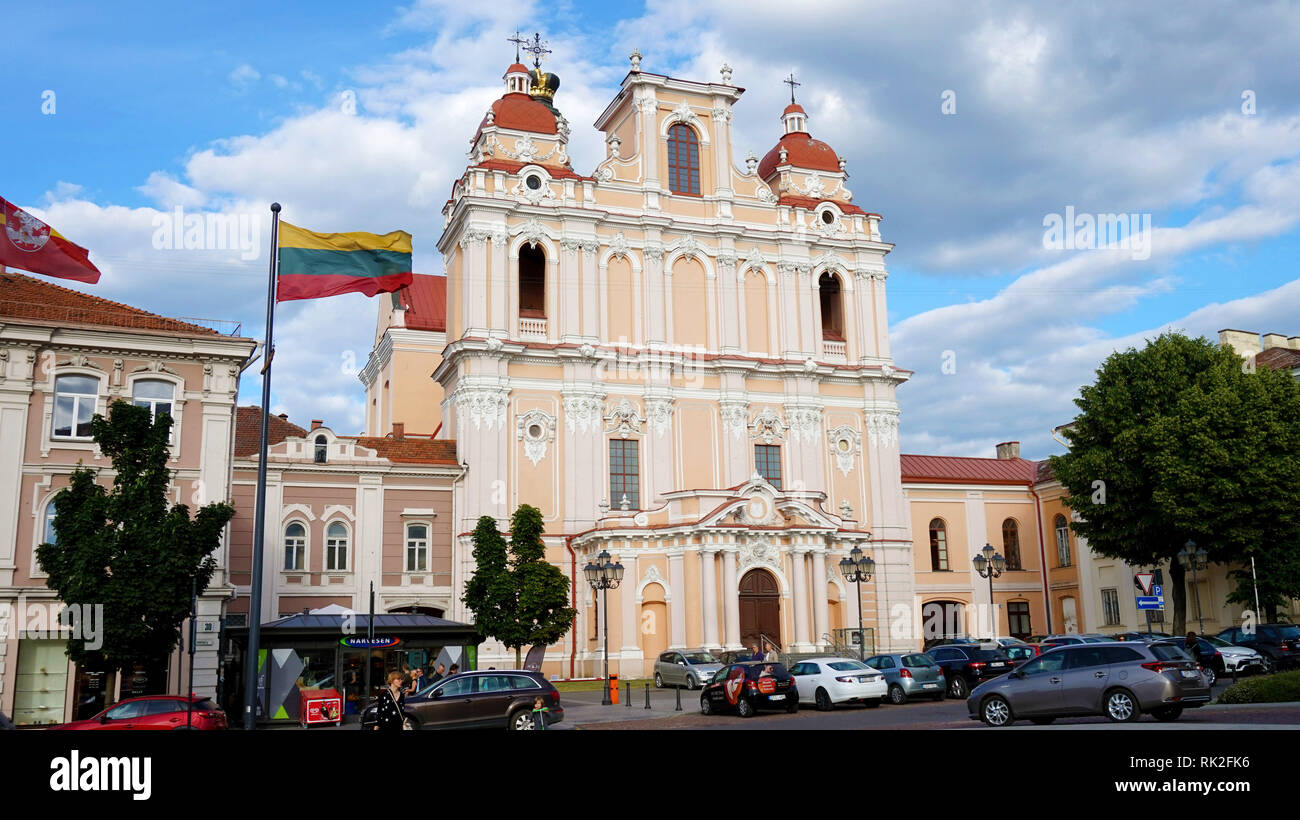 VILNIUS, LITHUANIA - JUNE 5, 2018: Church of St. Casimir is a Roman Catholic church in Vilnius' Old Town, close to the Vilnius' Town Hall. Stock Photo
