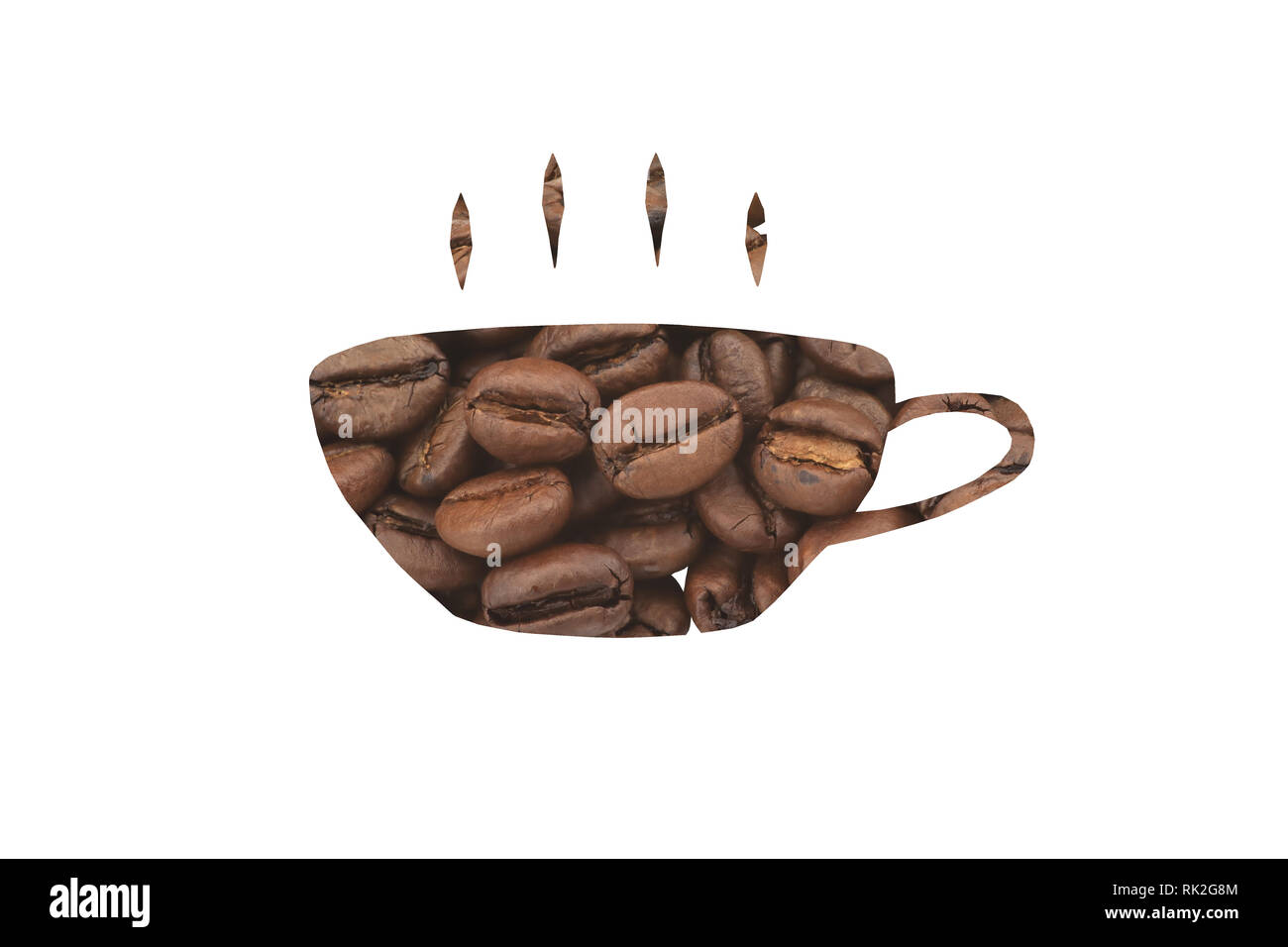 Macro coffee cup cut out with coffee beans Stock Photo