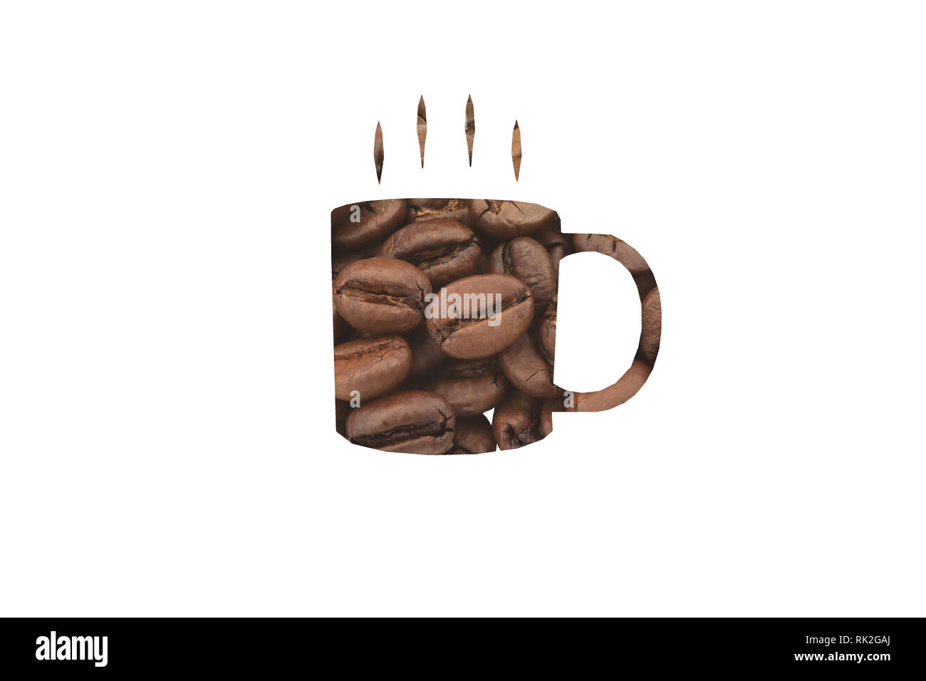 Symbol of a coffee cup cut out of a closeup of roasted coffee beans Stock Photo