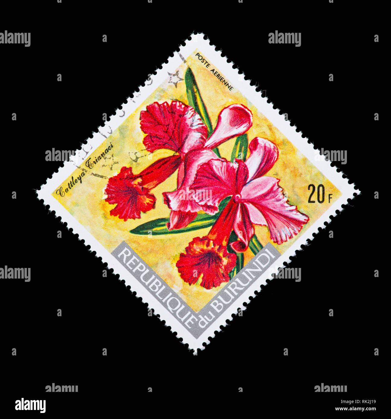Postage stamp from Burundi depicting a CHristmas orchid (Cattleya trinaei) Stock Photo