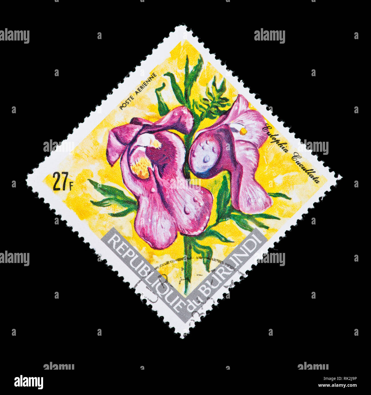 Postage stamp from Burundi depicting a foxglove orchid (Eulophia cucullata) Stock Photo