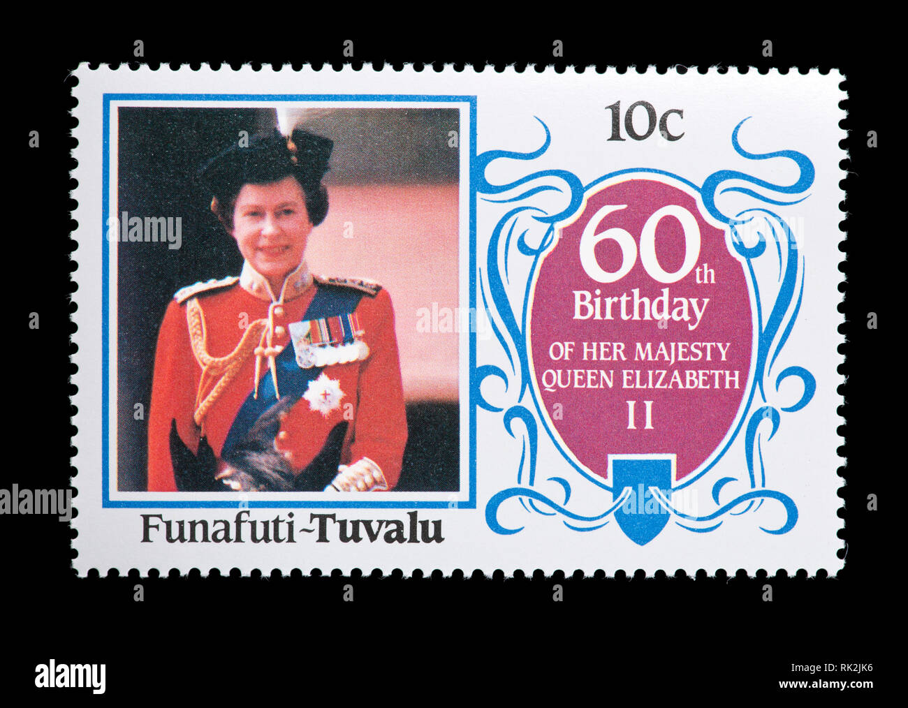 Postage stamp from Funafuti, Tuvalu depicting Queen Elizabeth II of Great Britain, on her 50th birthday. Stock Photo