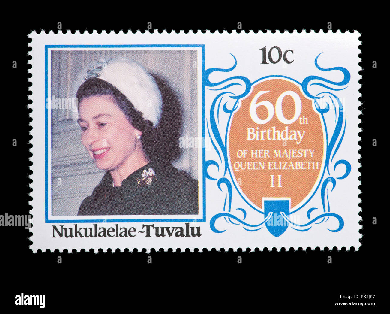 Postage stamp from Nukulaelae, Tuvalu depicting Queen Elizabeth II of Great Britain, for her 50th birthday. Stock Photo