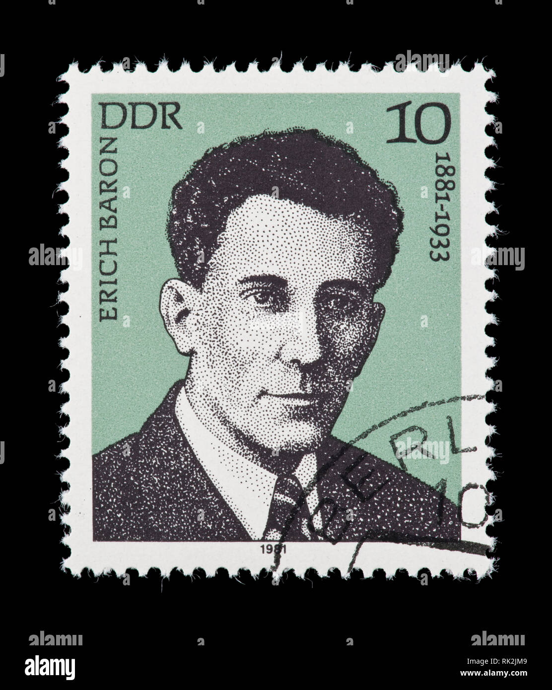 Postage stamp from East Germany (DDR) depicting Erich Baron, lawyer and WW2 resistance fighter Stock Photo