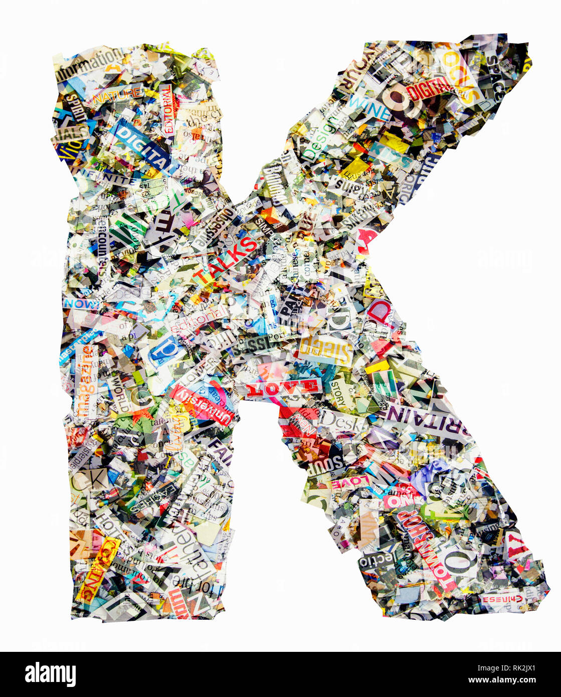The letter K made from newspaper confetti Stock Photo Alamy
