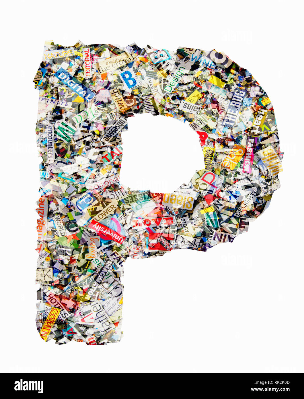 The Letter P Made From Newspaper Confetti Stock Photo Alamy