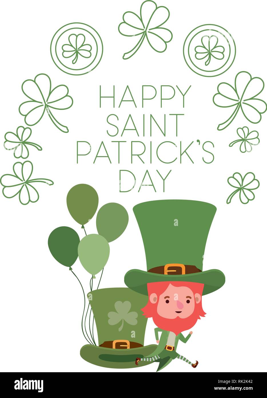 Happy Saint Patricks Day Label With Leprechauns Character Stock Vector 