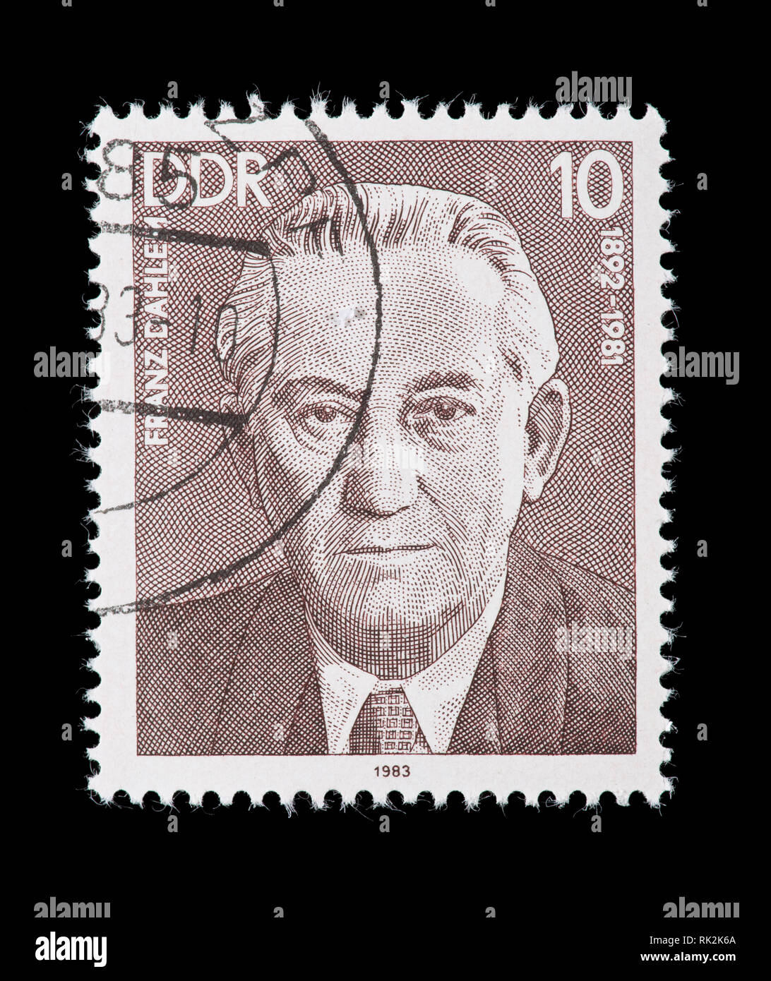 Postage stamp from East Germany (DDR) depicting Franz Dahlem, politician and leader of the East German Communist Party. Stock Photo
