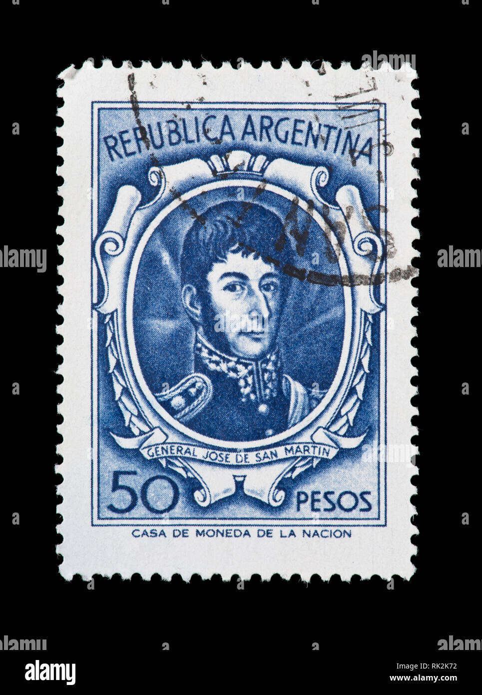 Postage stamp from Argentina depicting Jose de San Martin Stock Photo