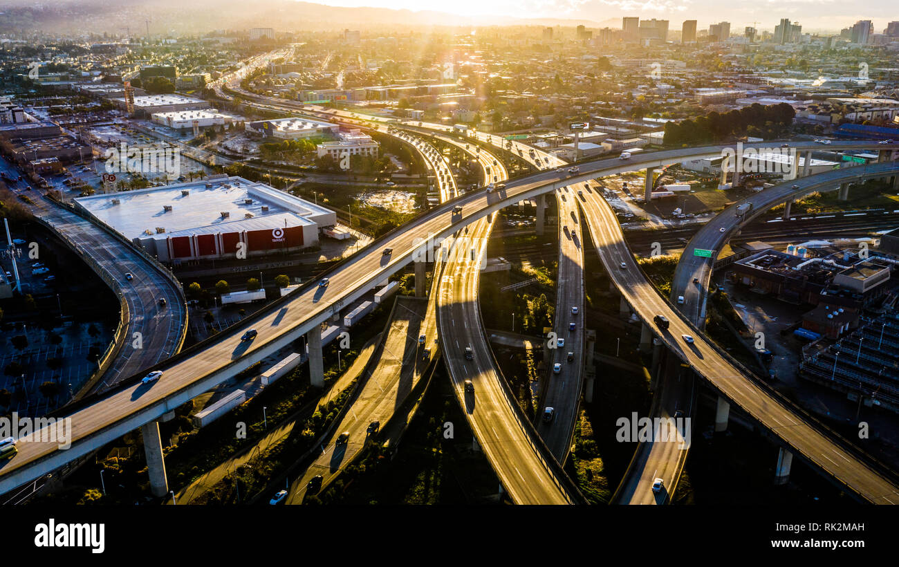 MacArthur maze,  highway interchange,  Oakland, CA, USA Stock Photo