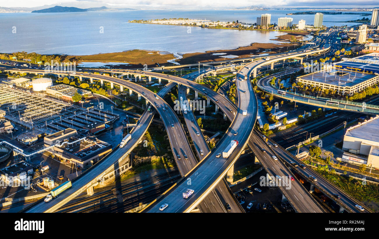 MacArthur maze,  highway interchange,  Oakland, CA, USA Stock Photo