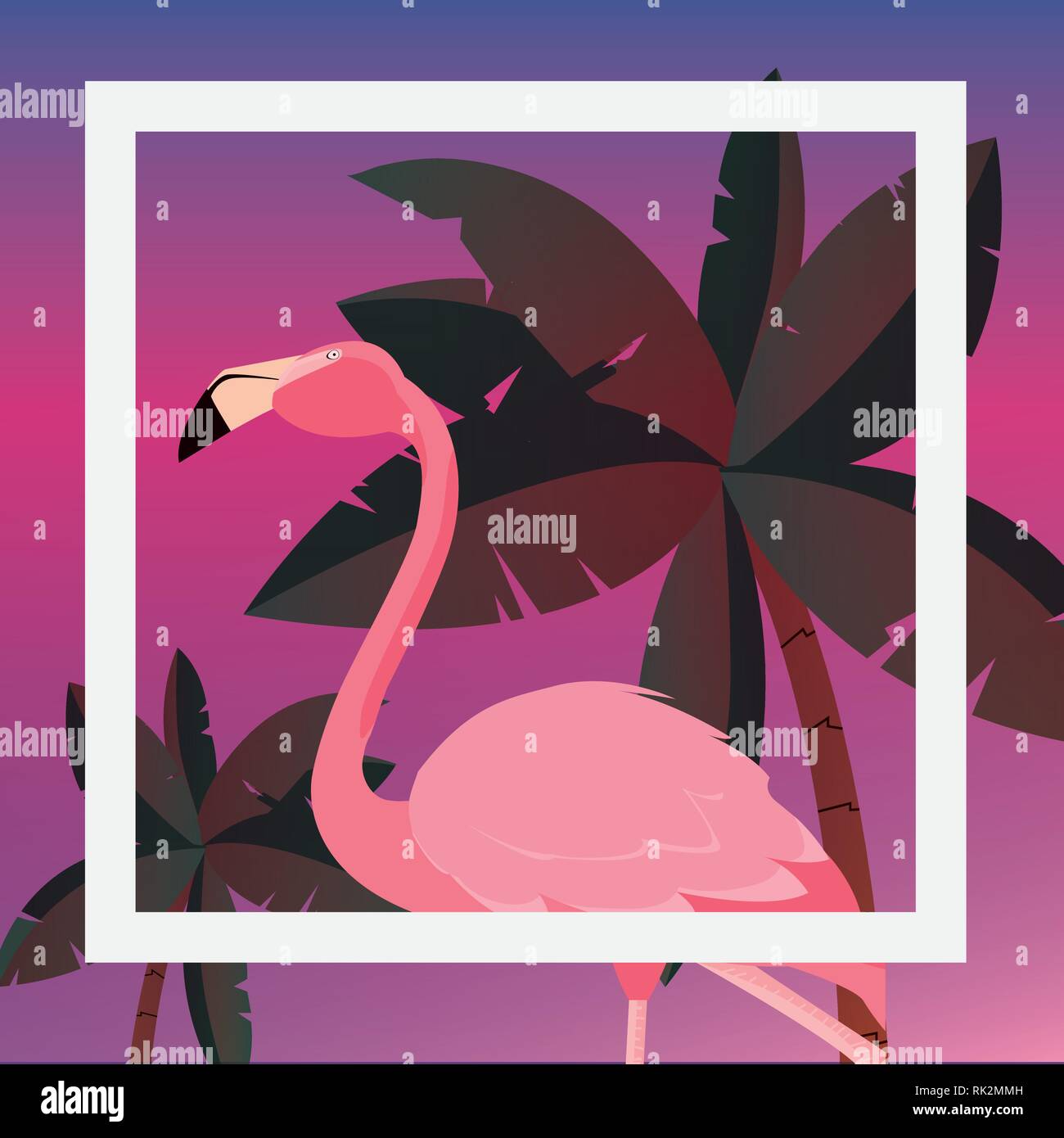 tropical flamingo frame palm trees vector illustration Stock Vector ...