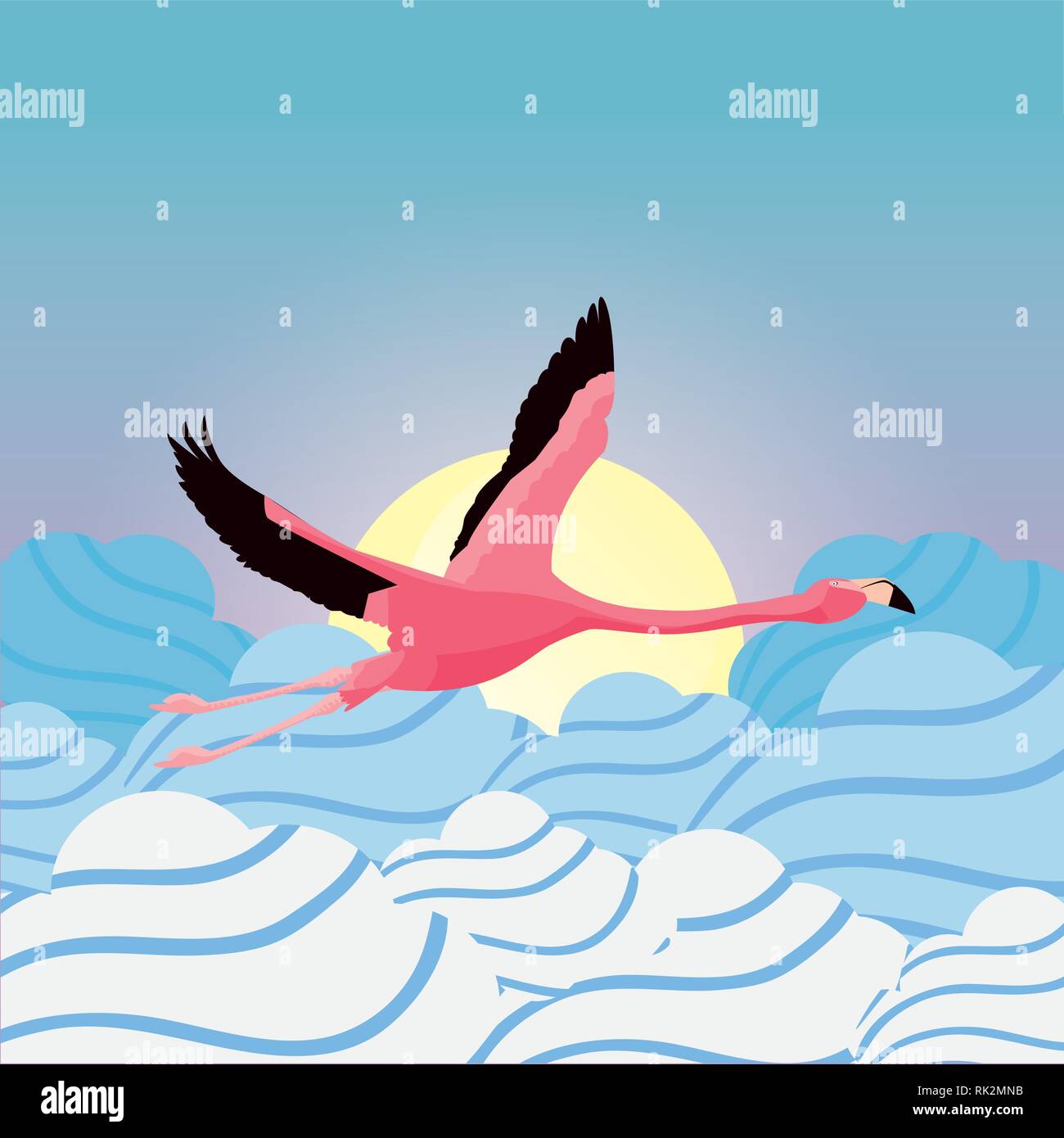 flying tropical flamingo in the sky vector illustration Stock Vector ...