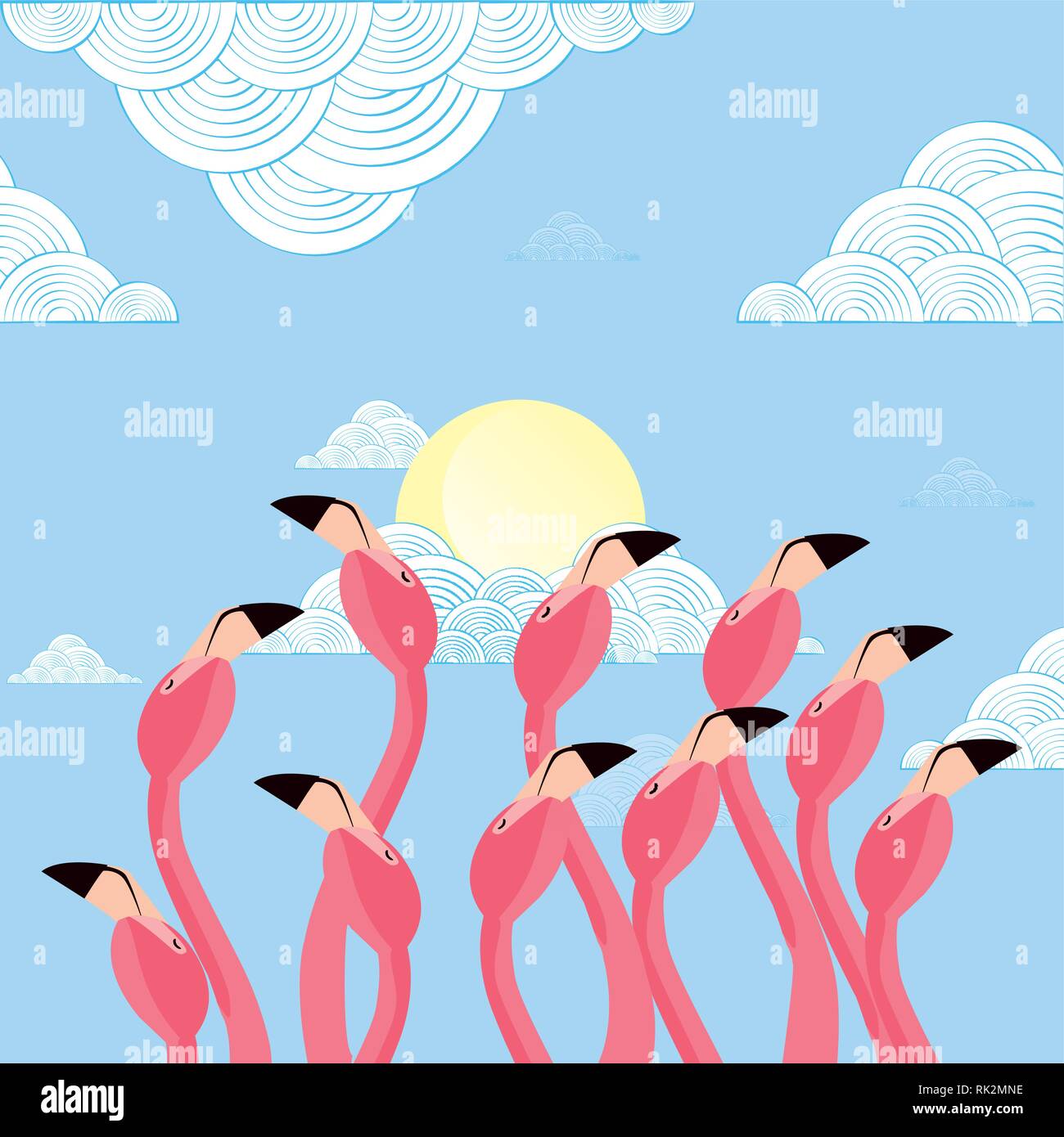 flamingos heads tropical sky landscape vector illustration Stock Vector ...