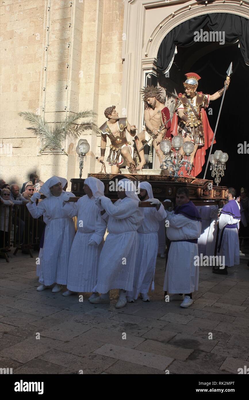Roman Catholic Goodfriday Ceremony at Zejtun on the Island of Malta: 4.Statue - Crowning of Jesus with thorns. Stock Photo