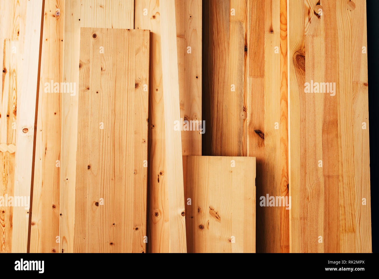 Pine wood floorboard planks in ready to be used for hardwood