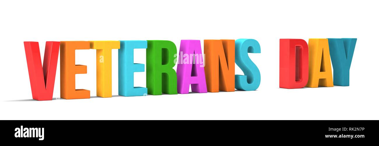 Veterans Day word. 3D Render illustration in white background Stock Photo