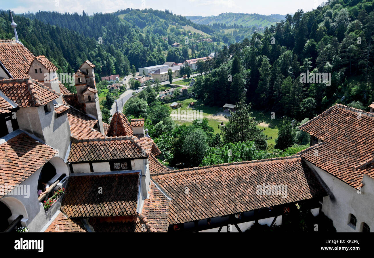 Panoramic view of Bran town from the Castle, Romania Stock Photo - Alamy