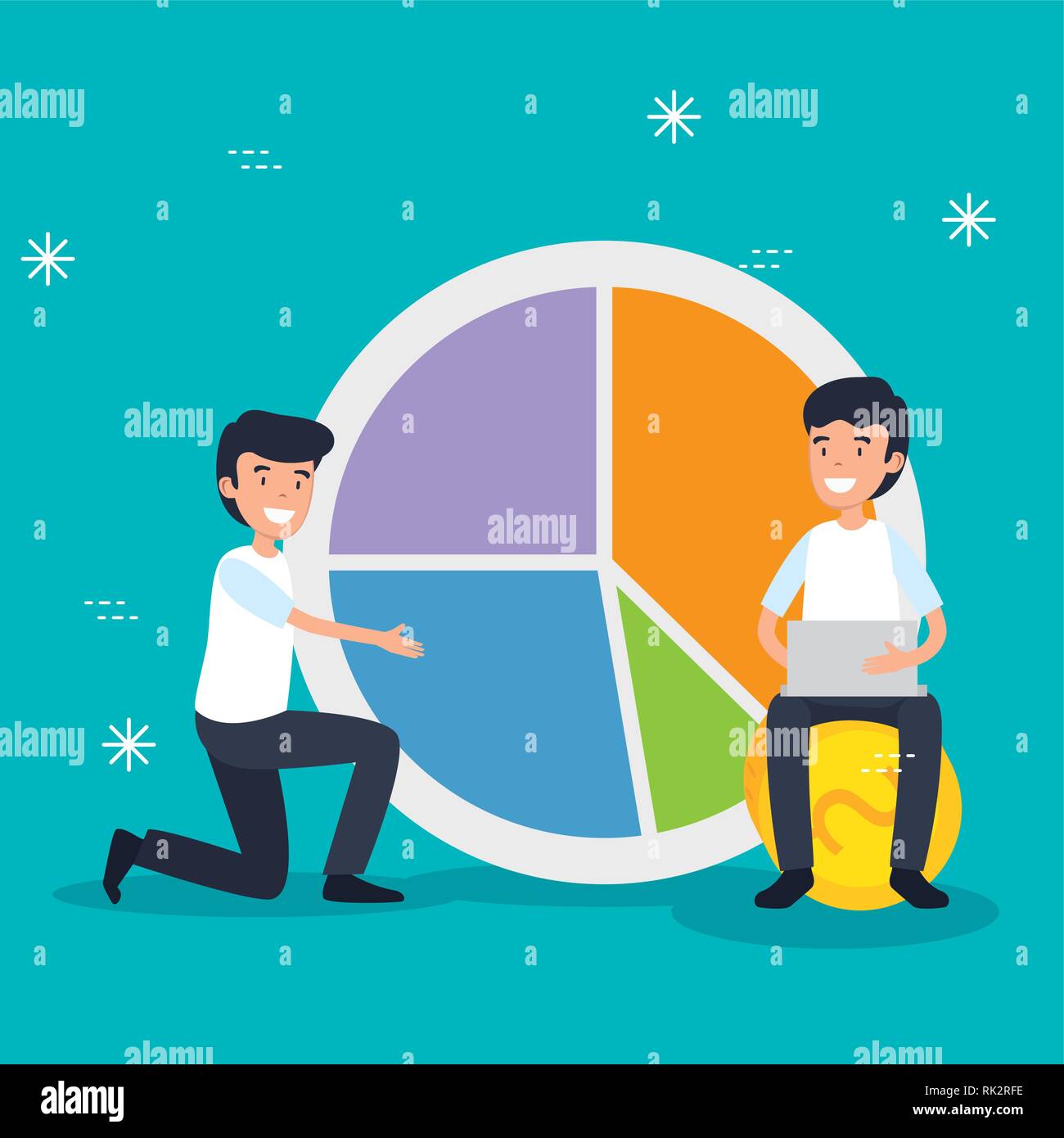 men with laptop technology and statistics diagram Stock Vector Image ...