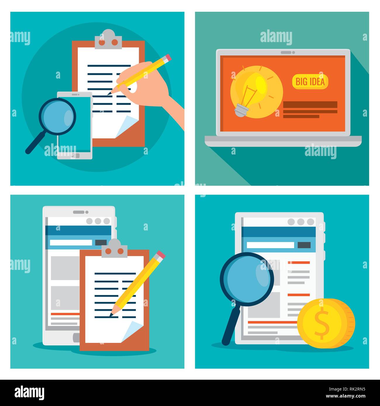 set business strategy with technology and documents information Stock Vector