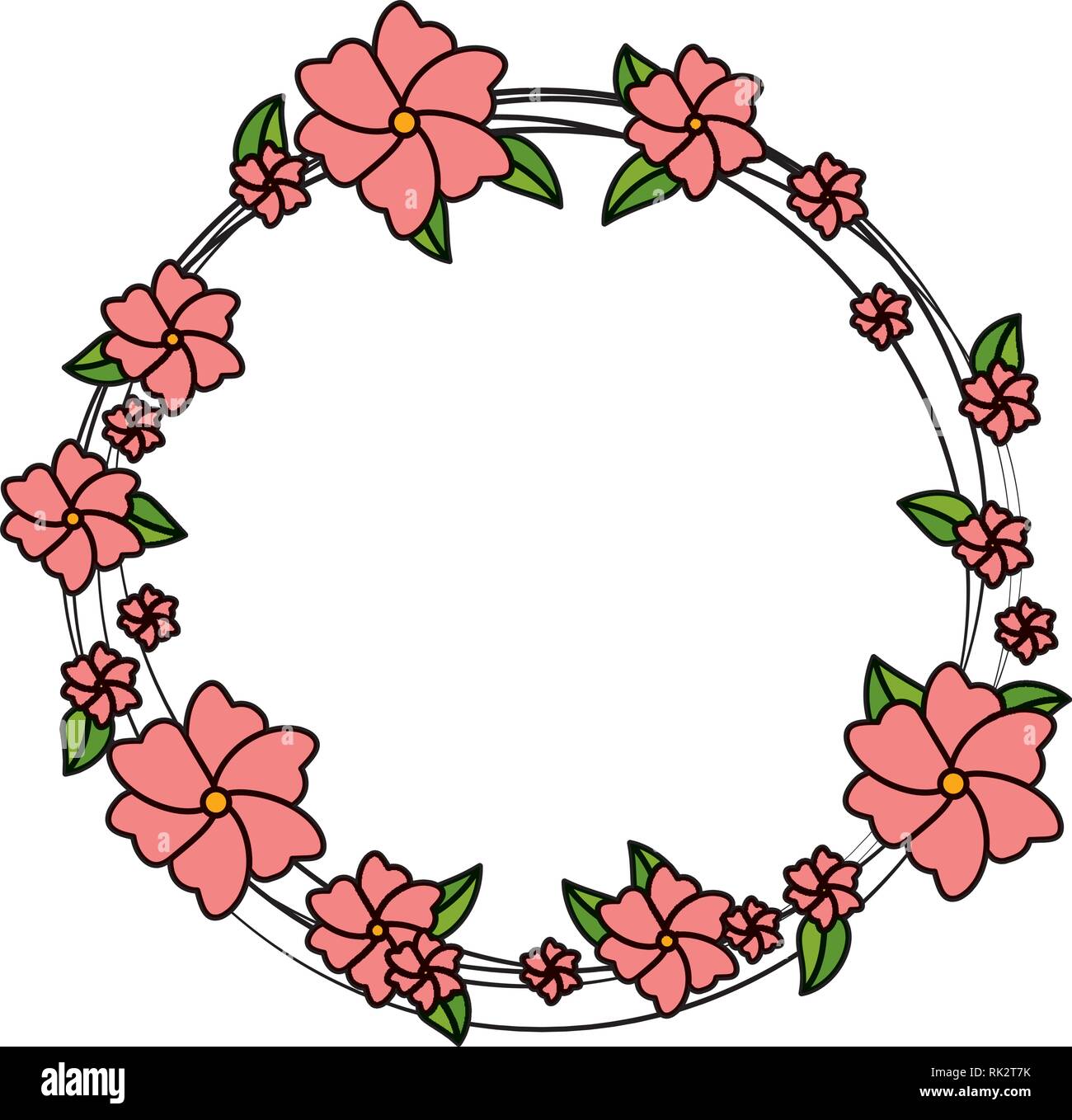 circular frame with flowers and leafs Stock Vector Image & Art - Alamy