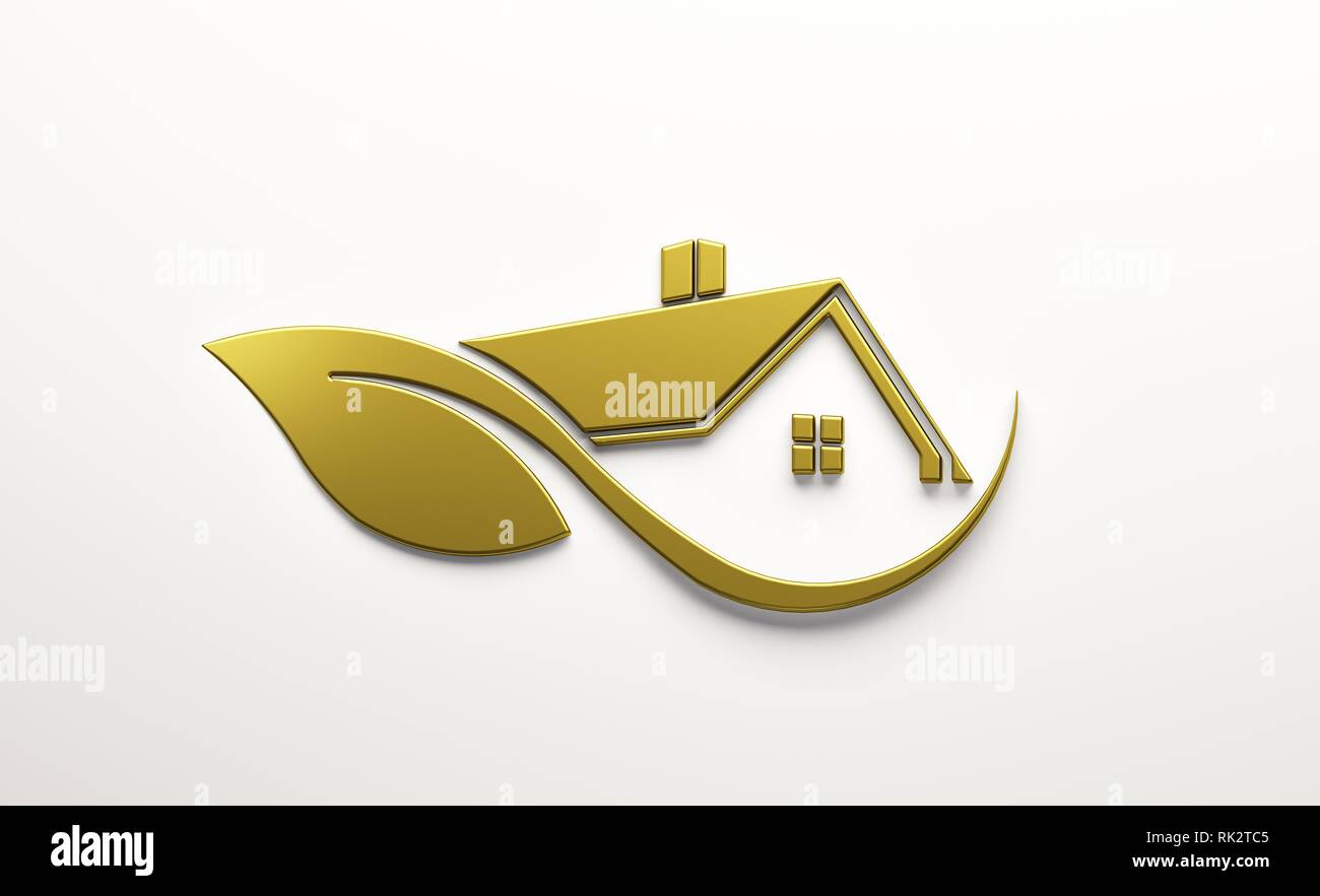 Gold Real Estate Logo. 3D render Illustration Stock Photo - Alamy