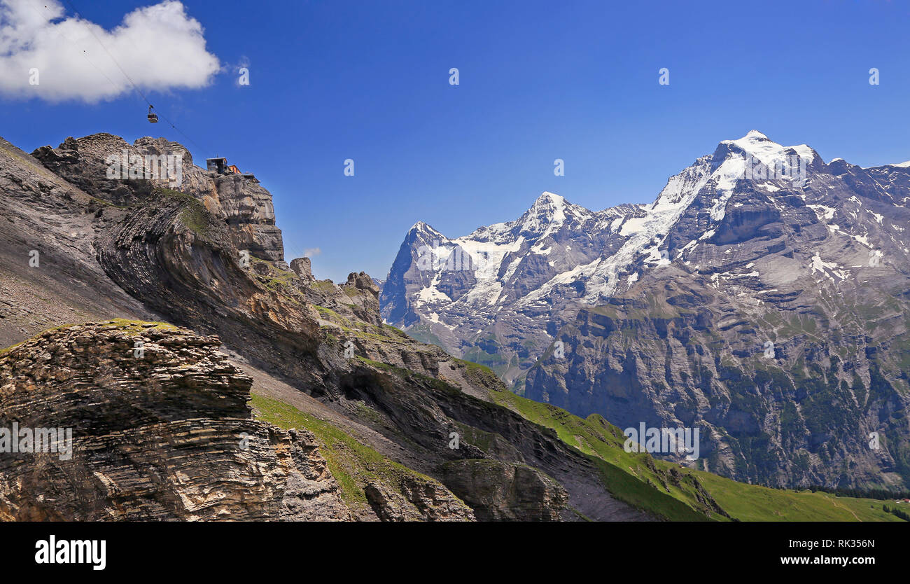 Eiger, Monch and Jungfrau mountains, Switzerland Alps Stock Photo
