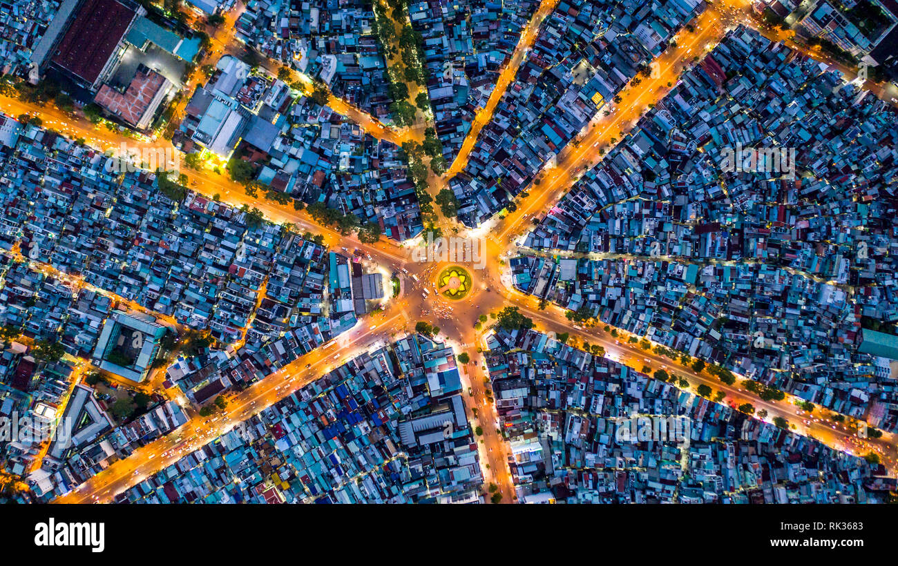 Nga sau Cong Hoa roundabout or traffic circle, Ho Chi Minh City or Saigon, Vietnam Stock Photo
