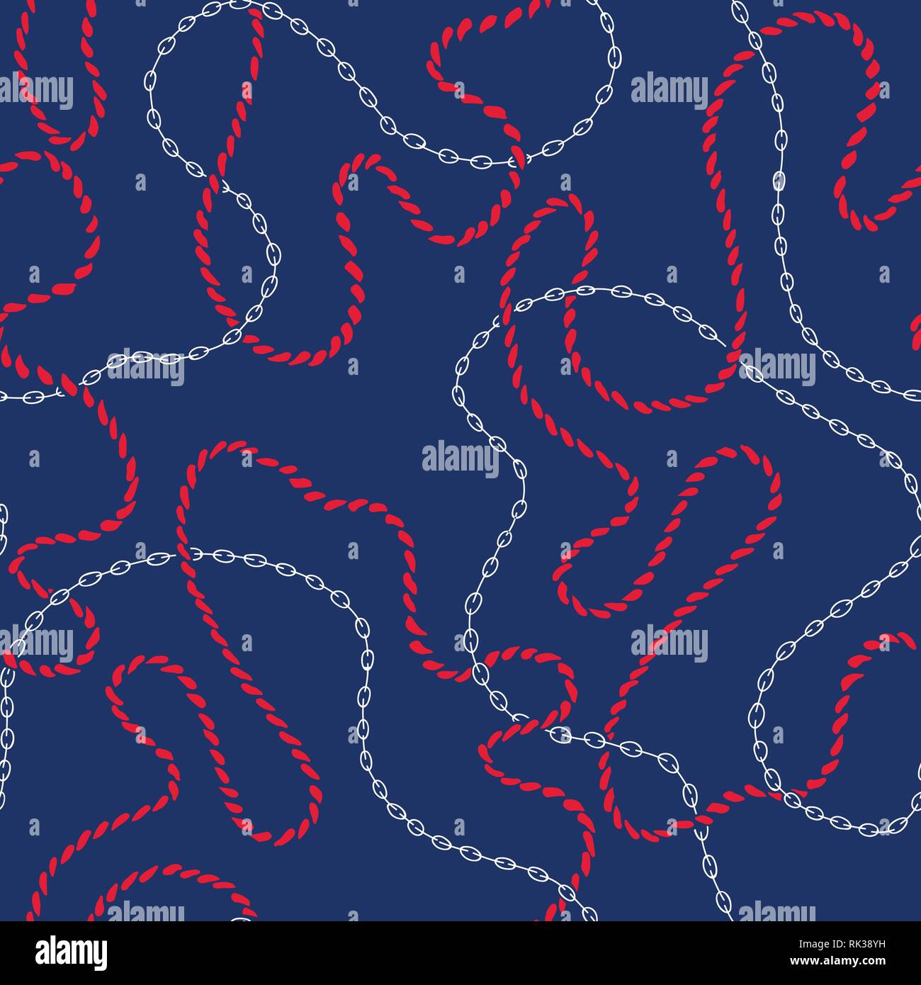 Hand-Drawn Intertwining Rope, Chains, Anchors, Stripes Vector Seamless ...