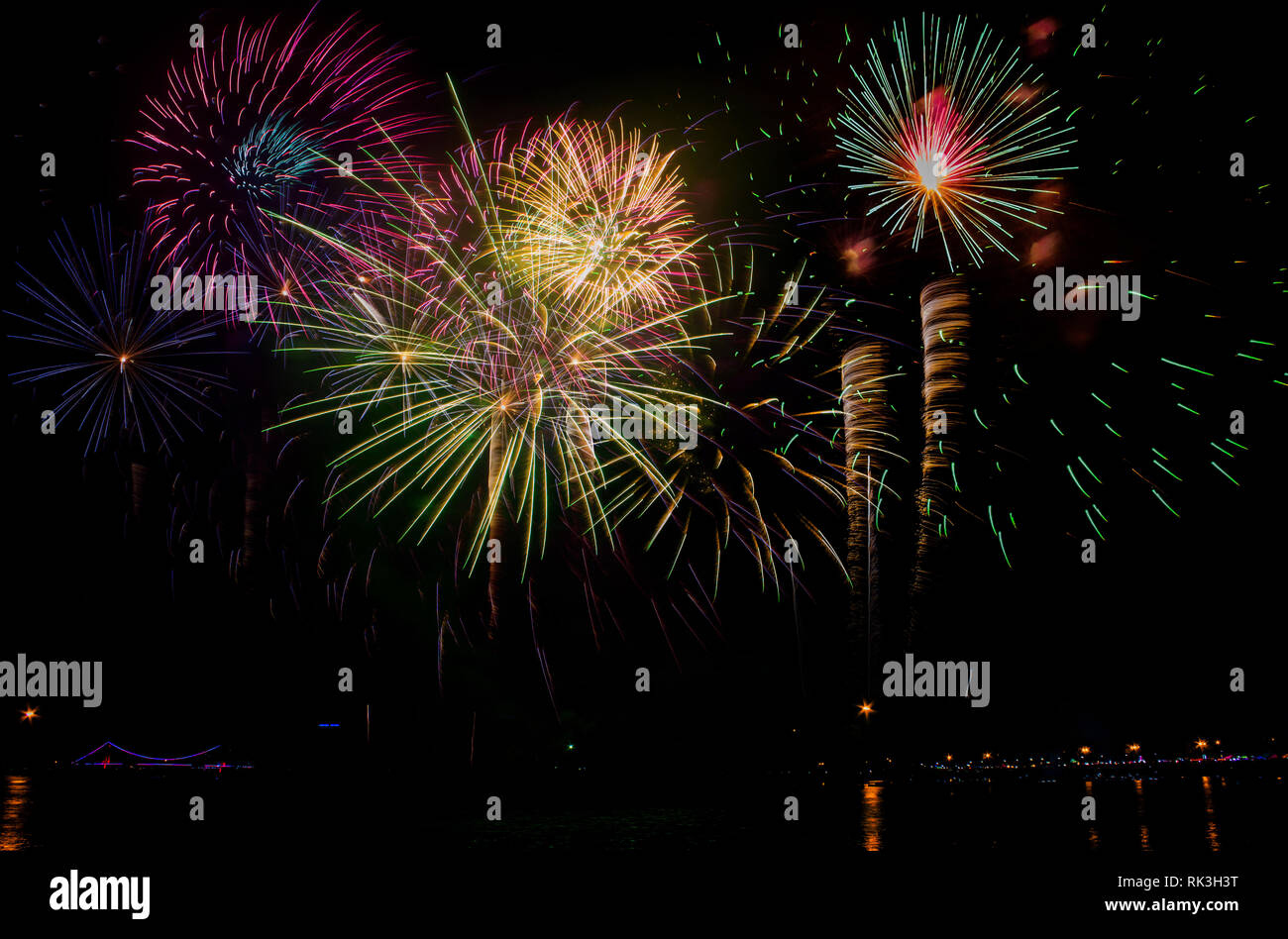 Fireworks Celebration at night on New Year and copy space - abstract ...