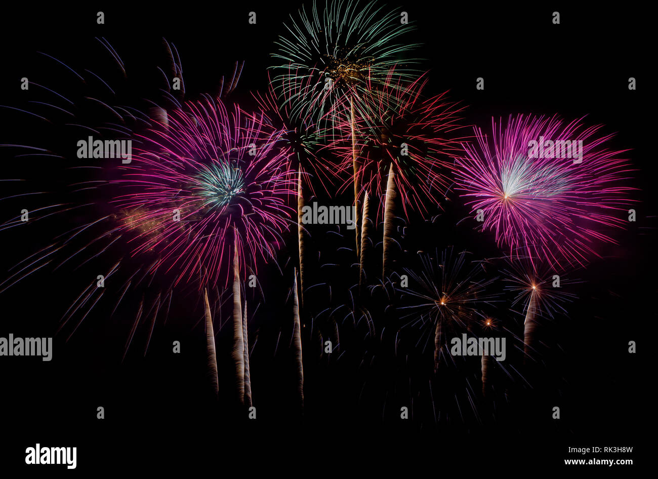 Fireworks Celebration at night on  New Year and copy space - abstract holiday background Stock Photo