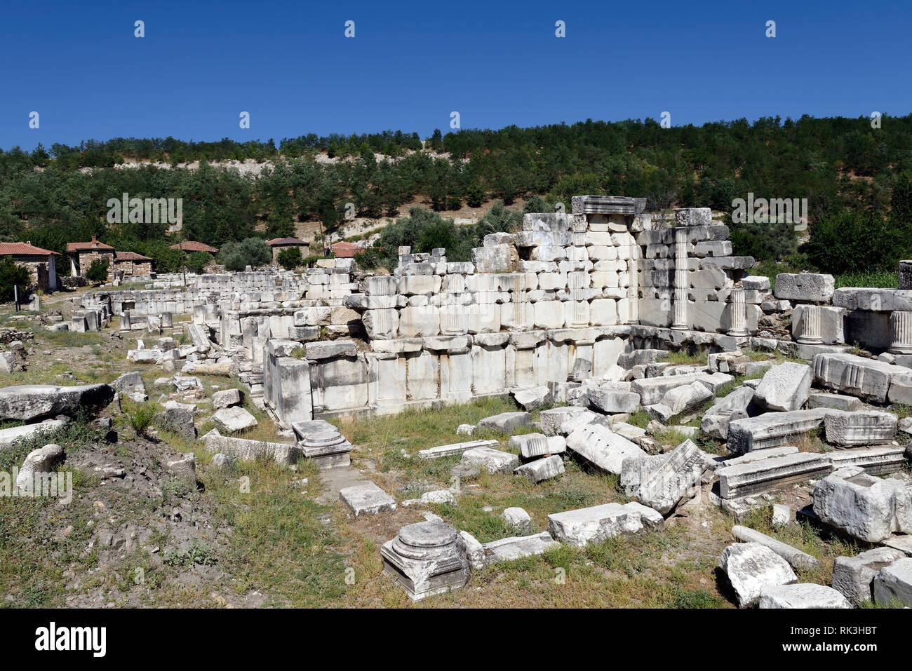 View of the Hellenistic Gymnasium dating from the 2nd century BC and remodelled during the Roman period, Stratonicea, Eskihisar, Turkey. The complex i Stock Photo