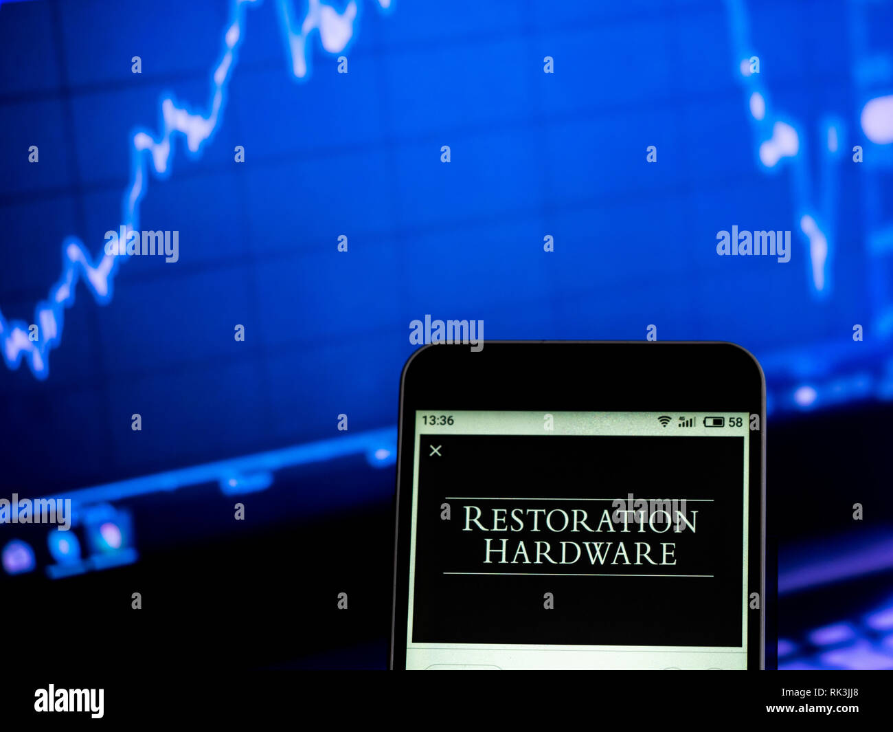 Restoration Hardware Company logo seen displayed on a smart phone Stock