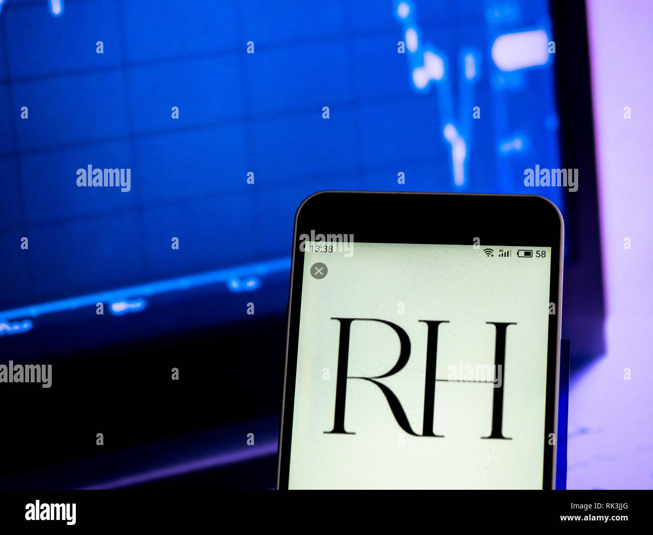 Restoration Hardware Company logo seen displayed on a smart phone Stock